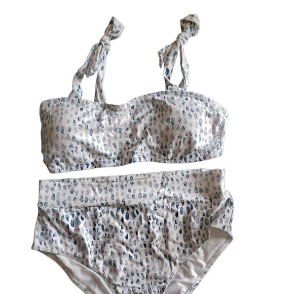 New Ferbia High Waisted Light Blue & White Strappy Bikini Set - Picture 3 of 4